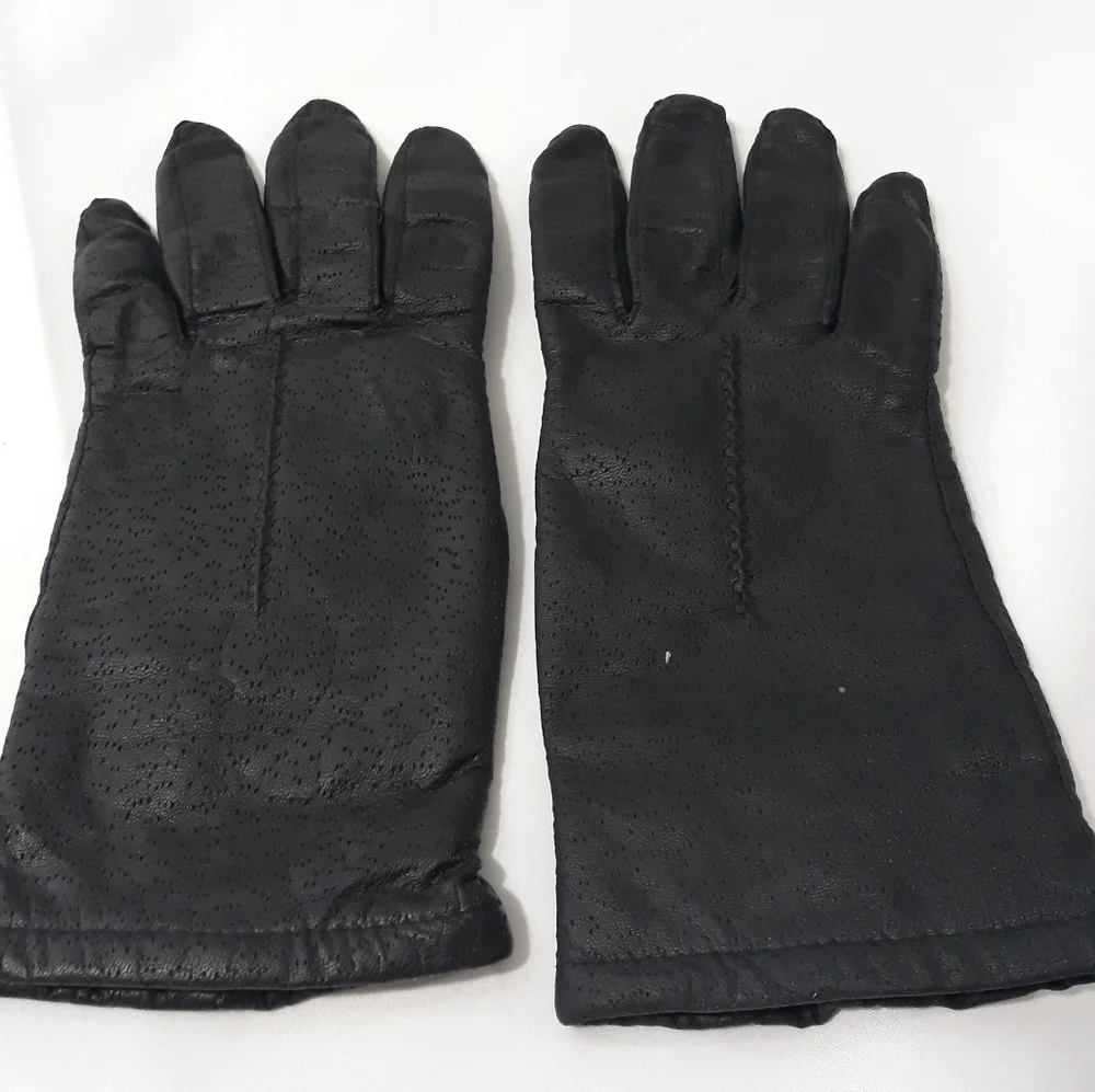 Vintage Genuine Leather Black Gloves Women's